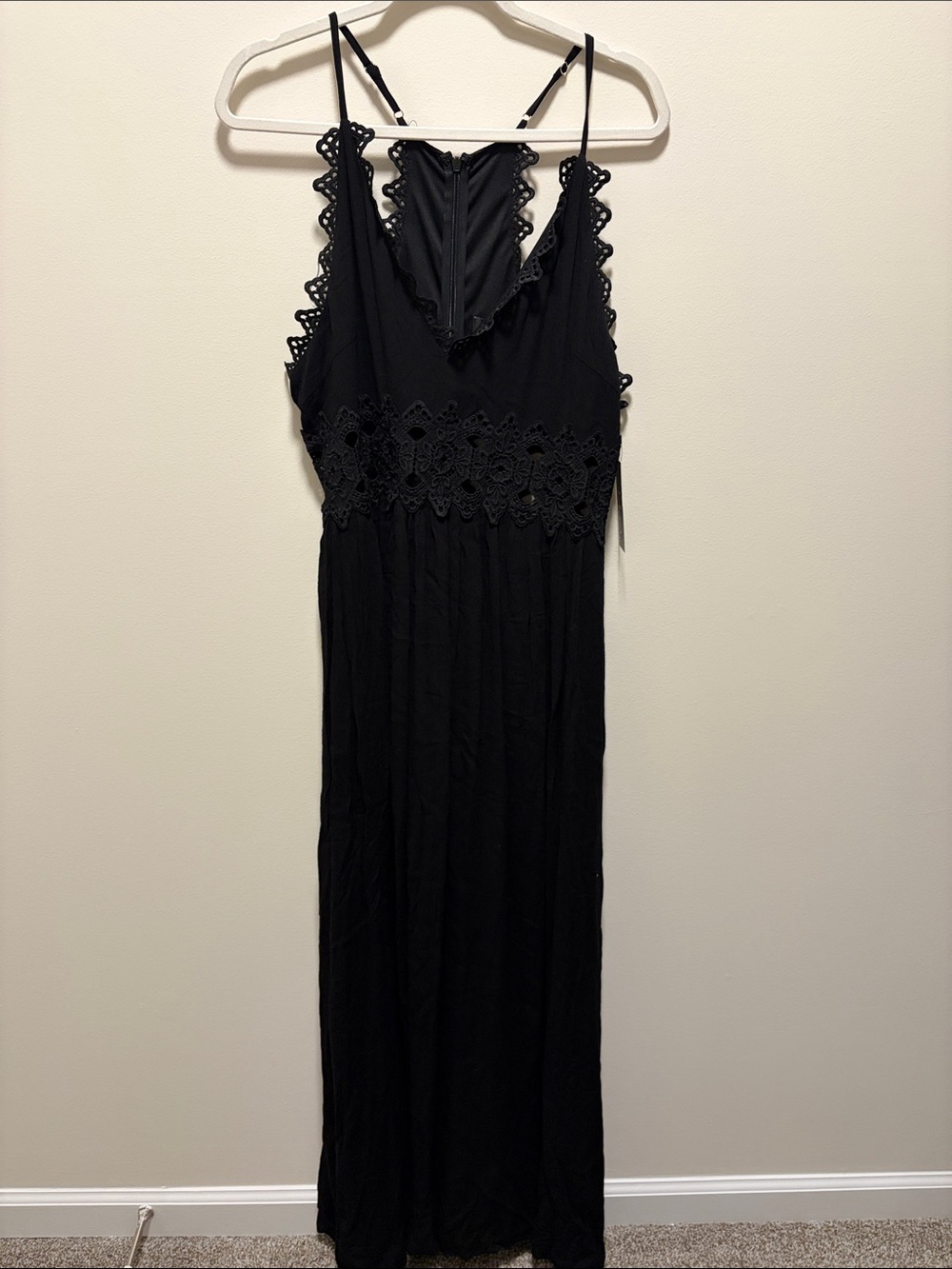 Lulu's Black Crochet-Trim Maxi Dress